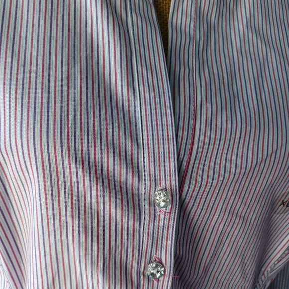 NEW YORK & COMPANY beautiful blouse with collar, striped long sleeve polo style - Picture 4 of 15